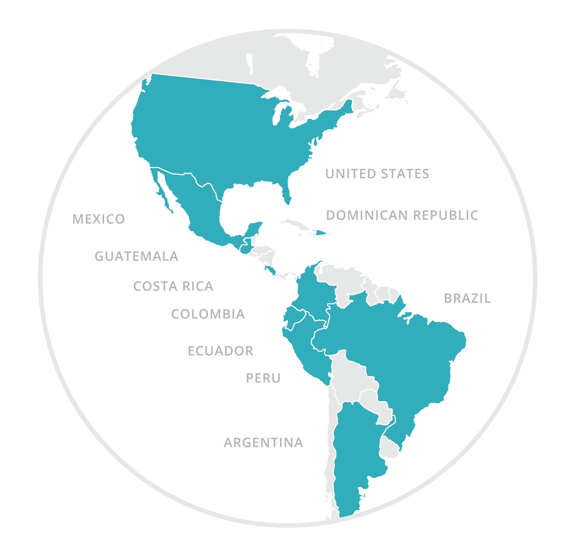 Map of HatchWorks Latin American footprint.
