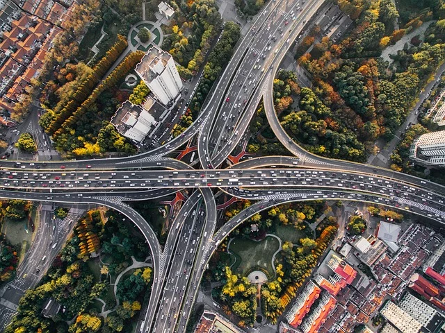 Aerial photo of a busy freeway.
