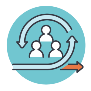  Abstract icon of a team cycle with arrows indicating interaction or workflow.