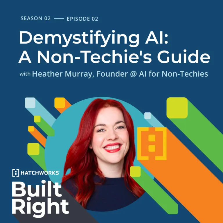 Podcast cover for "Demystifying AI: A Non-Techie's Guide" featuring Heather Murray.