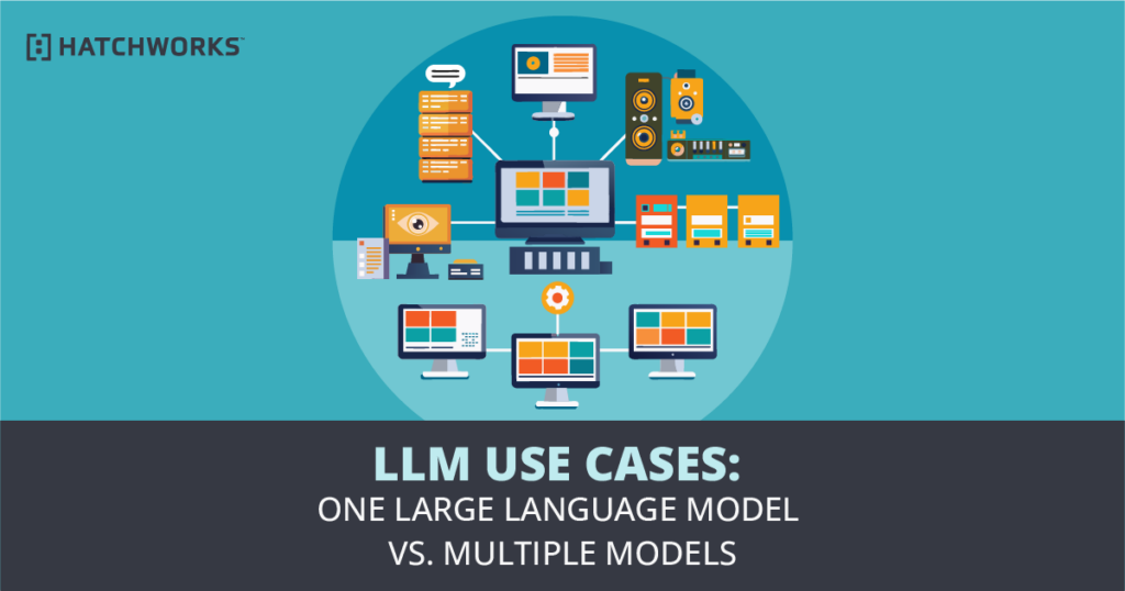 Infographic comparing one large language model versus multiple models in use cases.