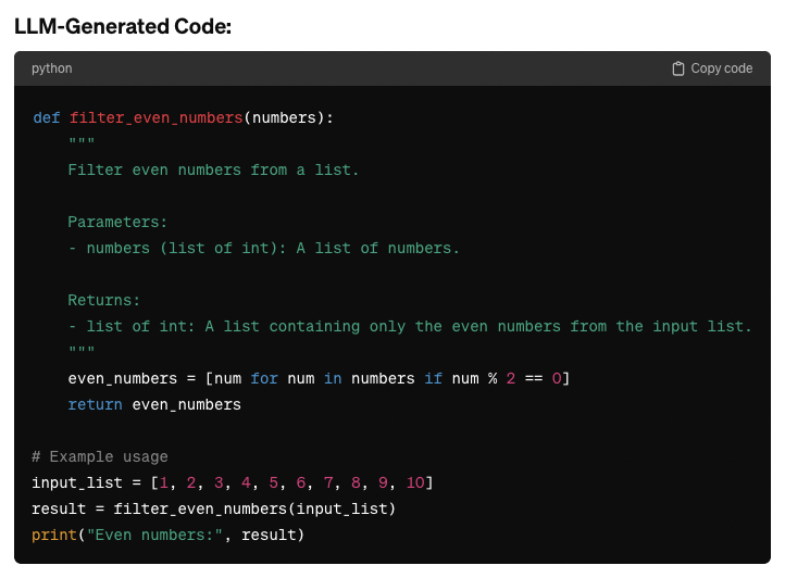 Screenshot of Python code for a function that filters even numbers from a list.