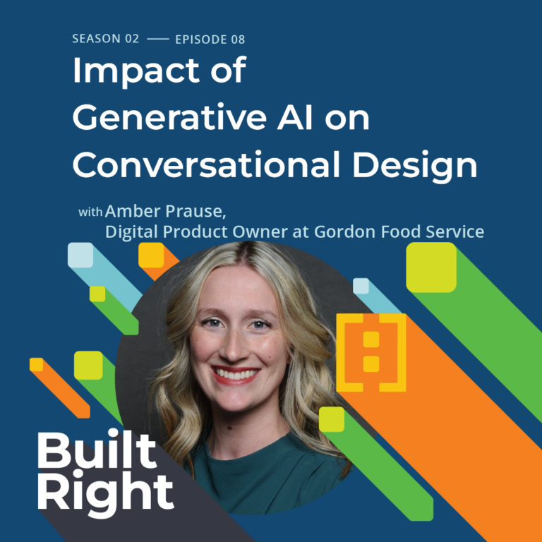 Podcast cover with Amber Prause, title "Impact of Generative AI on Conversational Design".