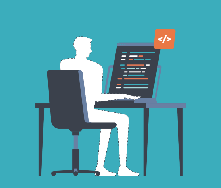 Illustration of a person coding at a computer.