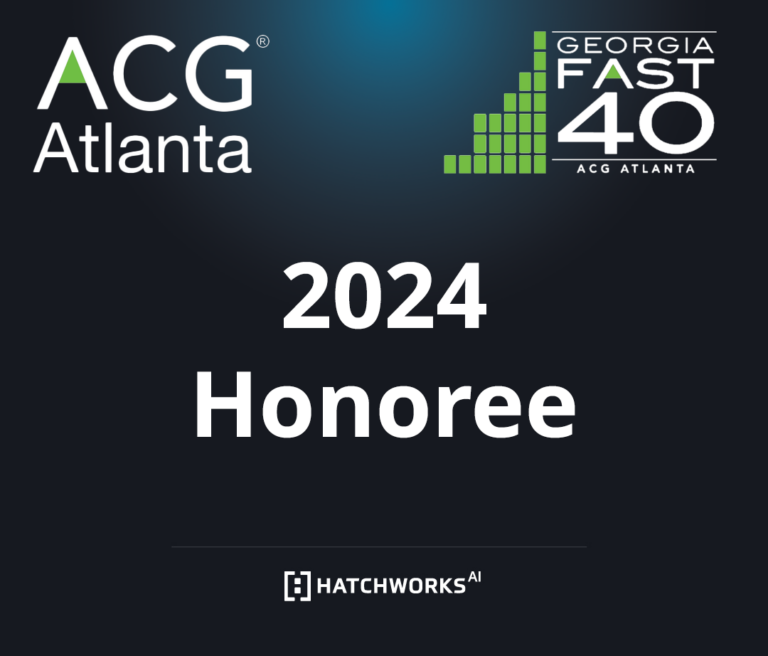 ACG Atlanta 2024 Georgia Fast 40 honoree with Hatchworks AI logo.