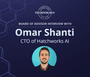 Interview announcement featuring Omar Shanti, CTO of HatchWorks AI, as part of the Technology Executive Club's Board of Advisor series.