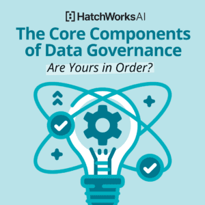 Lightbulb and gear illustration highlighting the core components of data governance.