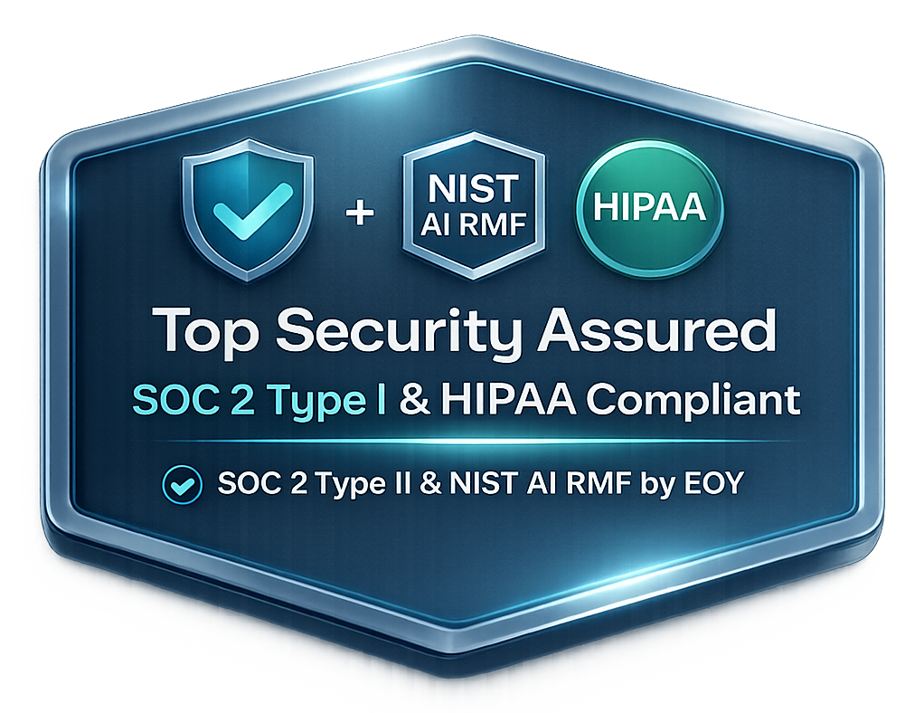 SOC 2 Type I and HIPAA security certification badge