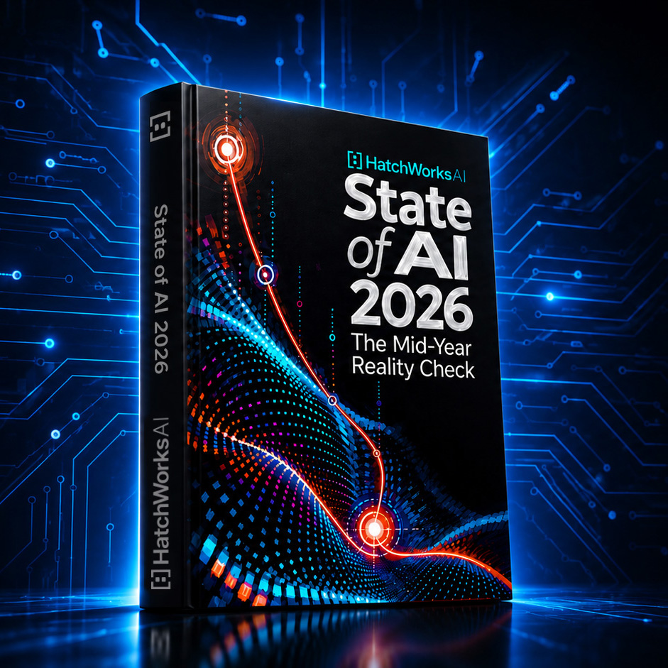 Cover of the State of AI 2026 Mid-Year Reality Check report by HatchWorks AI